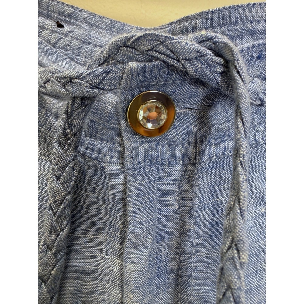 INC 100% Linen Wide Leg Pants Braided Belt Jewel Button Blue Coastal Chambray - Picture 5 of 9